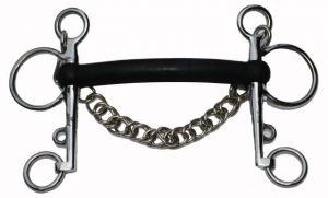 Horse Rubber Mullen Mouth Pelham Bit With Chain - 6 Inch Stainless Steel Equestrian